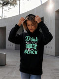 Women's Hoodie Drink It Black Coffee Beans With Swirling Steam And Playful Cup