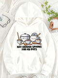 Women's Hoodie Not Enough Spoons For My Pots Playful Cute Cartoon Kitchenware Under Smiling Pots With Wooden Spoons