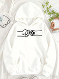 Women's Hoodie Playful Hand And Paw Fist Bumping With Minimalist Line Drawing Hoodie