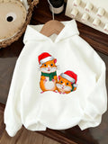 Women's Hoodie Festive Hamsters Wearing Santa Hats And Green Scarf Under Snowflakes Hamster
