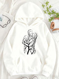 Women's Hoodie Minimalist Abstract Lovers Merging Into Tree Trunk Embrace Design