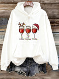 Women's Hoodie Festive Holiday Cheer With Red Wine Glasses Wearing Hats
