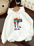 Women's Hoodie Colorful Striped Socks With Retro Roller Skates And Boombox Girl