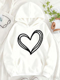 Women's Hoodie Hand Drawn Sketch Lines On Abstract Heart