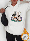 Women's Hoodie Halloween Night With Pumpkins And Moon Surrounded By Playful Cats