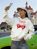 Women's Hoodie Shiny Pink Bow With Two Glossy Red Candy Cherries Hoodie