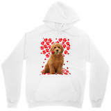 Men's Hoodie Adorable Brown Puppy Surrounded By Red Paw Prints And Blossoms Dog
