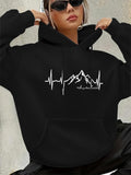 Women's Hoodie Adventure Heartbeat Line With Mountains And Minimalist Peaks