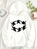 Women's Hoodie Playful Black Cats Dancing In A Circular Rhythm Among White Hoodie Cat