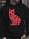 Men's Hoodie Hiss Off Bold Red Lettering Forming Abstract Cat