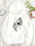 Women's Hoodie Mystical Skeleton Hands With Heart Surrounded By Sparkling Stars Hoodie