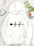 Women's Hoodie Minimal Heartbeat Line With Bold Graphic Heart Hoodie