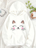 Women's Hoodie Playful Blushing Pink Smile With Cute Cat Face