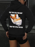 Women's Hoodie First They Steal Your Heart Sleeping Dog Wrapped In Blanket Bed