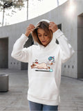 Women's Hoodie Playful Flying Cat With Clouds And Light Blue Accents Under Sun Cat