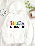 Women's Hoodie Purride Vibrant Rainbow Colored Silhouettes Of Sitting Cats