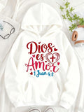 Women's Hoodie Dios Es Amor and Cross Print