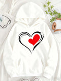 Women's Hoodie Bold Black Outline With Vibrant Red Centered Modern Graphic Heart