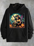 Men's Hoodie Enchanting Moonlight Cauldron With Pumpkins Bats And Vibrant Fairy Witch
