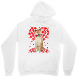 Men's Hoodie Cute Dog Sitting Among Red Blossoms Under Falling Petals Dog