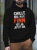 Men's Hoodie Finn Is Here Now MenS Hoodie - Bold Finn is Here Text Sweatshirt Soft Pullover Hoodie for Everyday & Formal Wear Fall Winter Clothing Gift for Men - Cozy Casual Streetwear Apparel Essential