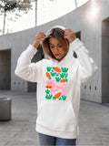 Women's Hoodie Bright Green Tropical Leaves With Playful Pink Dinosaur Among Foliage Dinosaur