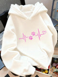 Women's Hoodie Heartbeat With Two Pink Paw Prints And A Heart Hoodie