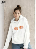 Women's Hoodie Hand Drawn Orange Lines With Autumn Pumpkin Artwork Pumpkin