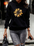 Women's Hoodie Golden Petals And Textured Center Floral Sunflower