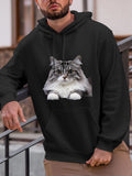 Men's Hoodie Fluffy Tabby Cat With White Paws Resting On Cozy Hoodie Cat