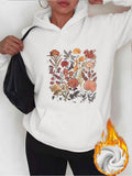 Women's Hoodie Warm Autumn Leaves With Delicate Flowers And Foliage Floral Design