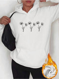 Women's Hoodie Minimal Line Art Flowers With Delicate Stems Sprouting On Cozy White Hoodie Flower