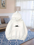 Women's Hoodie Minimalist Playful Feline Peeking Behind Solid Line Cat