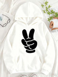 Women's Hoodie Minimalist Black Graphic Peace Gesture Hand