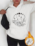 Women's Hoodie Celestial Phases With Blooming Flowers And Shining Crescent Moon