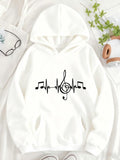 Women's Hoodie Heartbeat Rhythm Line With Musical Notes Treble Clef Centered Melody Symbol