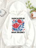 Women's Hoodie Radicalized By Basic Decency Bold Red Flowers With Blue Leaves Surrounded By Delicate Stems