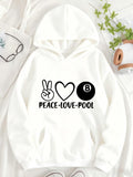 Women's Hoodie Peace Love Pool With Bold Black Eight Ball Illustration Hoodie