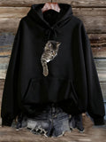 Women's Hoodie Realistic Shaded Tabby Cat Resting On Soft Fabric Hoodie