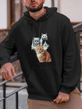 Men's Hoodie Gentle Golden Light Shimmering On Three Playful Fluffy Cats