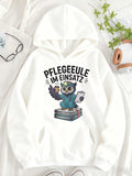 Women's Hoodie Adorable Owl With Coffee Mug Sitting On Books Among Green Leaves Owl