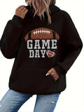 Women's Hoodie Game Day With Brown Football Design Surrounded By White Lettering