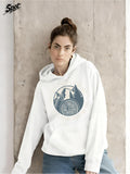 Women's Hoodie Tranquil Mountain Landscape Under Pine Trees With Bicycle Wheel