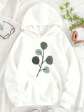 Women's Hoodie Minimalist Subtle Brush Leaves With Soft Artistic Faded Tones Branch