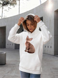 Women's Hoodie Realistic Detailed Design Of Sitting Cat Hoodie