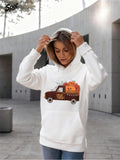 Women's Hoodie Plaid Vintage Truck Filled With Sunflowers And Pumpkins Autumn Harvest