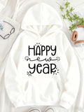 Women's Hoodie Happy New Year Lettering With Decorative Accents Celebrating Festive Season Sweatshirt