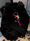 Women's Hoodie Colorful Paint Splash Among Energetic Dancing Ballerina Silhouette