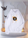 Women's Hoodie White Numbers And Orange Letters Centered Artistic Hoodie