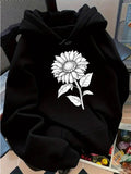 Women's Hoodie Hand Sketched Bold Linework Single Bloom Radiant Sunflower